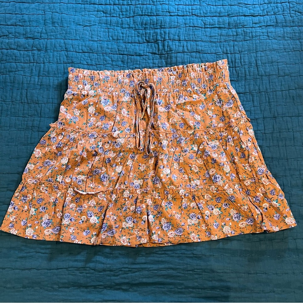 Boho Floral and Flared Mini Ruffle Skirt